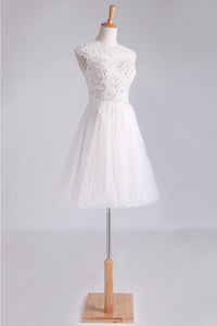 2022 Homecoming Dresses Scoop Short/Mini A Line Tulle With Applique And Beading