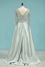 Load image into Gallery viewer, 2022 Evening Dresses A Line V Neck 3/4 Length Sleeves With Beading Satin