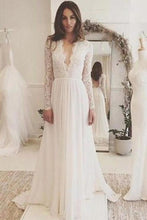 Load image into Gallery viewer, 2022 Sexy Open Back Scoop Long Sleeves Wedding Dresses A Line Chiffon &amp; Lace