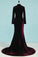 2022 Mermaid High Neck Long Sleeves Velvet Sweep Train Prom Dresses