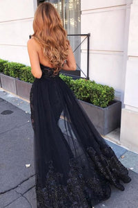 Prom Dresses Sweetheart Sheath Low Back Sweep/Brush Train Tulle With Appliques