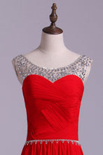 Load image into Gallery viewer, 2022 Scoop Prom Dresses A Line Chiffon With Beads And Ruffles