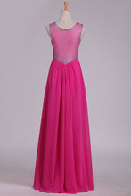 Load image into Gallery viewer, 2024 Prom Dresses Scoop Chiffon With Beads And Ruffles Floor Length A Line