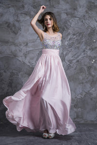 2022 Sexy Prom Dresses Scoop Neckline Princess Floor Length Chiffon Beaded Bodice