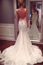 Load image into Gallery viewer, 2024 Spaghetti Straps Open Back Wedding Dresses Mermaid Lace With Applique
