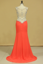 Load image into Gallery viewer, 2022 V Neck Prom Dresses Sheath Spandex Sweep Train With Beading