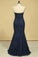 2022 Mermaid Sweetheart Prom Dresses Lace With Beading And Applique Dark Navy Plus Size