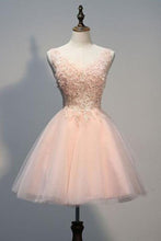 Load image into Gallery viewer, 2024 A Line V Neck Tulle With Applique Short/Mini Homecoming Dresses