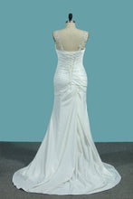 Load image into Gallery viewer, 2022 Stretch Satin Wedding Dresses Mermaid With Beads And Ruffles New Arrival