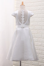Load image into Gallery viewer, 2022 New Arrival Satin A Line Scoop Flower Girl Dresses With Handmade Flowers