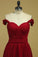 2022 Burgundy/Maroon Prom Dresses Off The Shoulder A Line Chiffon Floor Length With Ruffles