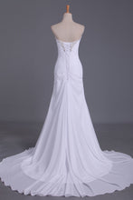 Load image into Gallery viewer, 2024 Wedding Dresses Sweetheart Sheath With Beads And Ruffles Chiffon Court Train