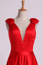 Load image into Gallery viewer, 2022 Evening Dress V-Neck Bubble Shoulder A-Line Satin Floor-Length