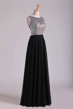 Load image into Gallery viewer, 2022 Scoop Prom Dresses A-Line Beaded Tulle Bodice Pick Up Long Chiffon Skirt