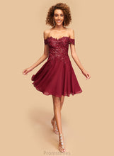 Load image into Gallery viewer, Short/Mini Dress Off-the-Shoulder Chiffon Annie Homecoming Dresses With A-Line Homecoming Sequins Lace