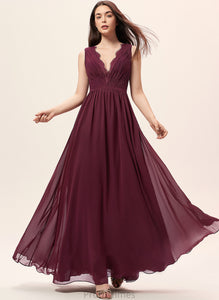 A-Line Floor-Length Silhouette Lace Ruffle Neckline Length V-neck Fabric Embellishment Ainsley Bridesmaid Dresses