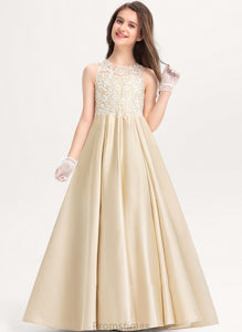 Mara Floor-Length Ball-Gown/Princess Lace Satin Junior Bridesmaid Dresses Scoop Neck