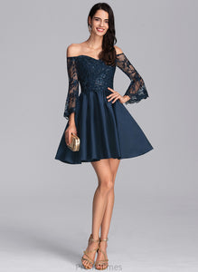 A-Line Homecoming Dresses Lace Homecoming Short/Mini Dress With Satin Off-the-Shoulder Shelby