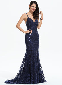Prom Dresses Train V-neck Sequins Trumpet/Mermaid Sweep With Lia Sequined