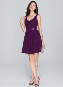 With Chiffon Short/Mini Ruth Homecoming Lace Homecoming Dresses A-Line Dress Bow(s) V-neck
