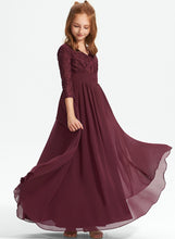Load image into Gallery viewer, Chiffon Floor-Length Lace Rayne A-Line Junior Bridesmaid Dresses V-neck