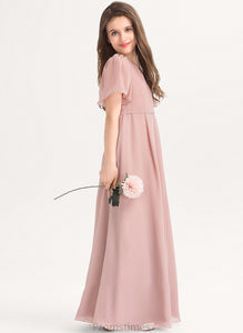 With Chiffon Floor-Length Bow(s) A-Line V-neck Junior Bridesmaid Dresses Paulina