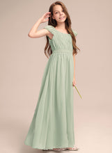 Load image into Gallery viewer, Chiffon Marilyn Floor-Length A-Line Scoop Ruffle With Bow(s) Neck Junior Bridesmaid Dresses