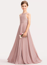 Load image into Gallery viewer, Lace Chiffon Alanna Neck A-Line Floor-Length Scoop Junior Bridesmaid Dresses