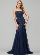 Load image into Gallery viewer, Trumpet/Mermaid Neckline Square Sweep Tulle Martina Train With Sequins Prom Dresses Lace