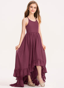 Bow(s) Neck Junior Bridesmaid Dresses Thirza With A-Line Chiffon Cascading Ruffles Scoop Asymmetrical
