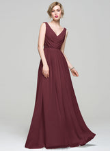 Load image into Gallery viewer, Floor-Length Sequins A-Line Fabric Neckline Lace Ruffle Beading V-neck Embellishment Length Silhouette Bridesmaid Dresses