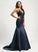 Satin With Saniya Train Sequins Prom Dresses V-neck Trumpet/Mermaid Sweep Lace