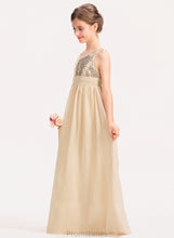 Load image into Gallery viewer, Junior Bridesmaid Dresses Ruffle V-neck Sequined Chiffon With A-Line Floor-Length Hillary