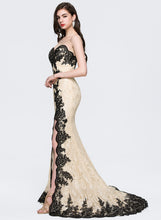 Load image into Gallery viewer, With Sequins Split Lace Train Kailee Sweetheart Prom Dresses Trumpet/Mermaid Sweep Front