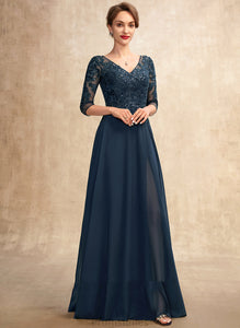 the A-Line Chiffon of Floor-Length Daisy Mother of the Bride Dresses Bride Front Mother Lace Dress Split Sequins V-neck With