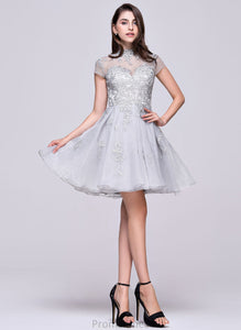 Homecoming Organza A-Line Appliques Lace With Shaniya High Dress Tulle Homecoming Dresses Short/Mini Neck Lace