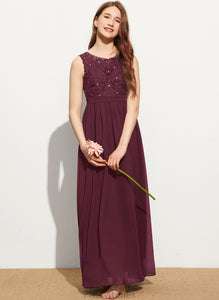 Junior Bridesmaid Dresses Chiffon Kassandra With Beading Floor-Length Lace Sequins Neck A-Line Scoop