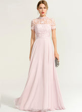 Load image into Gallery viewer, Lace A-Line Chiffon Tiara Neck Illusion Floor-Length Prom Dresses High