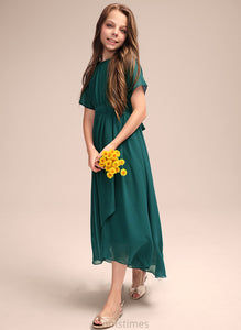 Junior Bridesmaid Dresses Asymmetrical Anya Bow(s) Ruffle Chiffon With Neck A-Line Scoop