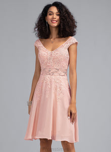 Chiffon V-neck Knee-Length Lace A-Line Homecoming Dresses Dress Frances Beading With Homecoming