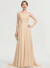 Load image into Gallery viewer, Sweep Prom Dresses A-Line Train Chiffon Britney Square With Sequins Beading