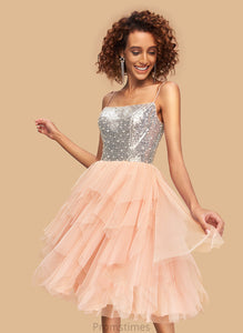 Neckline Amira Sequins Homecoming Dress Knee-Length With Tulle A-Line Square Homecoming Dresses