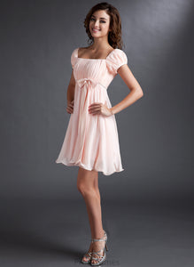 Neckline Kaya Bow(s) Homecoming Dresses Ruffle Chiffon Square A-Line Homecoming Beading Dress With Short/Mini