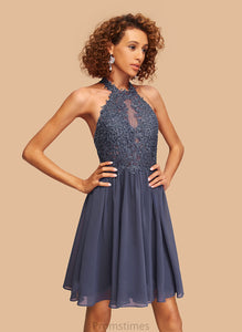 Beading Short/Mini Homecoming Dresses Kallie Homecoming Chiffon Lace Dress With A-Line Halter