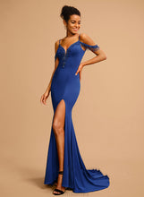 Load image into Gallery viewer, Jersey Beading Lillie With Sweep V-neck Trumpet/Mermaid Prom Dresses Train