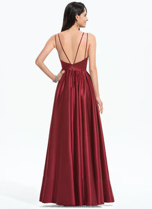 V-neck Ruffle Length Floor-Length Silhouette Neckline Fabric Pockets A-Line Embellishment Kit Sleeveless Bridesmaid Dresses