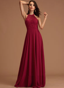 Floor-Length Rosalind A-Line Prom Dresses Chiffon Scoop Lace
