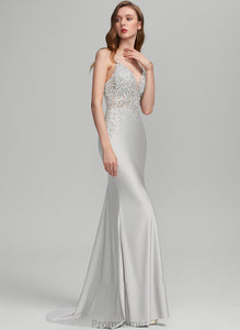 Sequins Prom Dresses Jersey V-neck With Lilly Trumpet/Mermaid Sweep Train