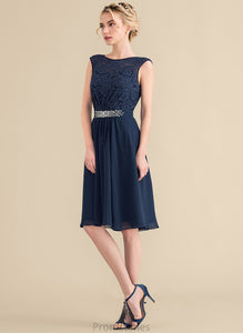 Homecoming Beading Dress With A-Line Lace Homecoming Dresses Knee-Length Bow(s) Scoop Chiffon Lace Neck Elaina