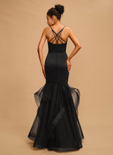 Load image into Gallery viewer, Tulle Trumpet/Mermaid Karlie V-neck Prom Dresses Floor-Length Satin